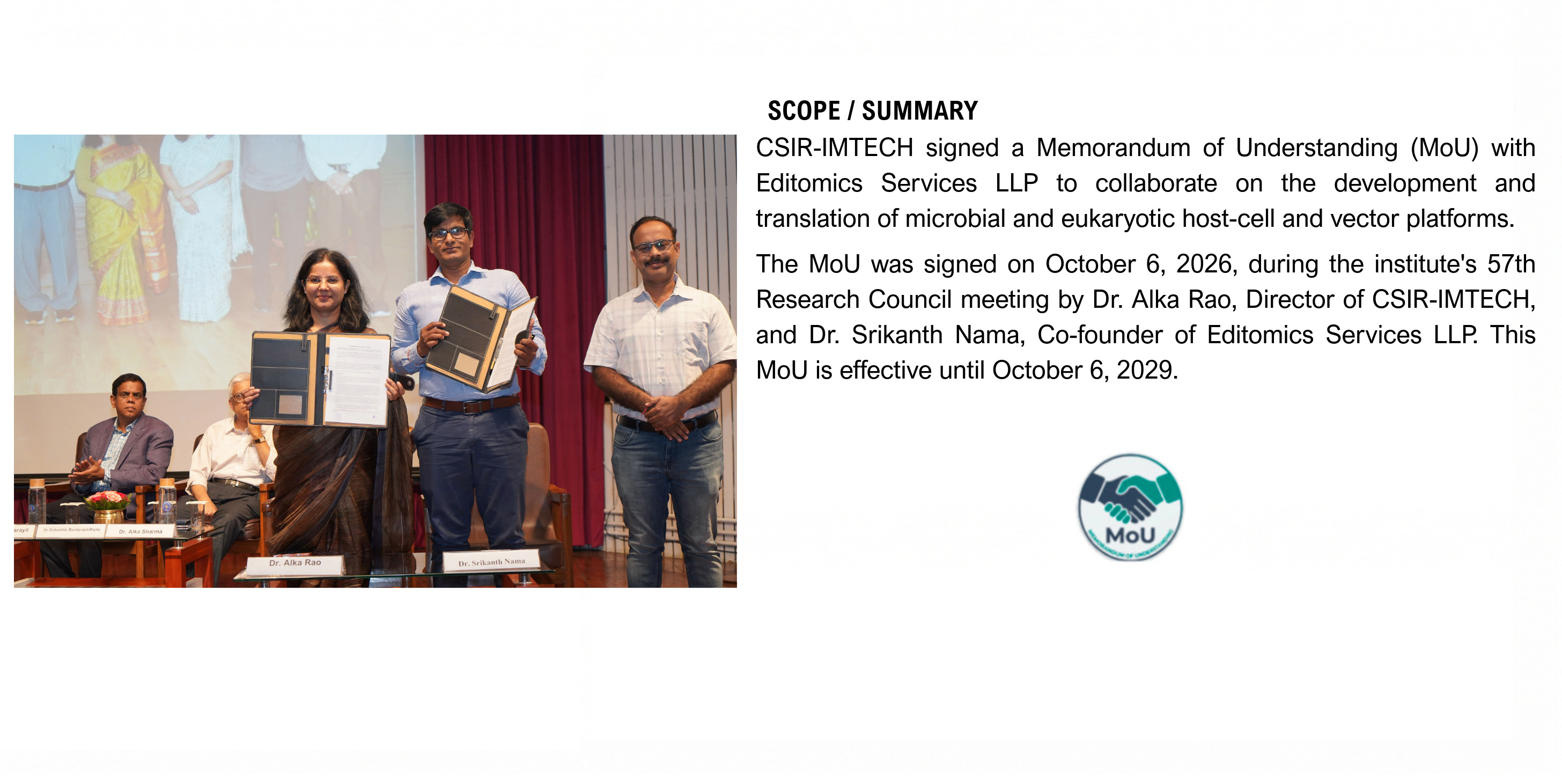 MOU signing with Editomics Services LLP 